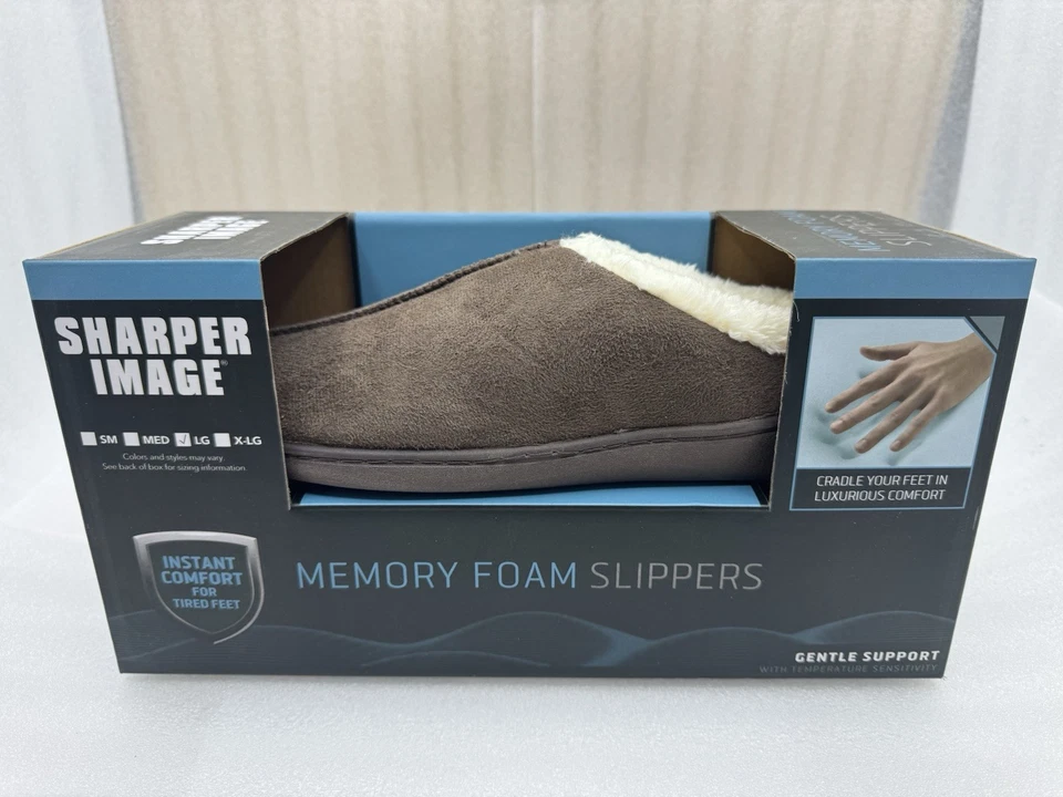 New Sharper Image Unisex Slippers Memory Foam Men(9-10) Women(10-11) Brown NIB - Image 1 of 4