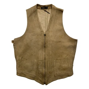 True Vintage 1930s Spalding Vest Mens Leather Buckle Back Workwear Talon Zip - Picture 1 of 14