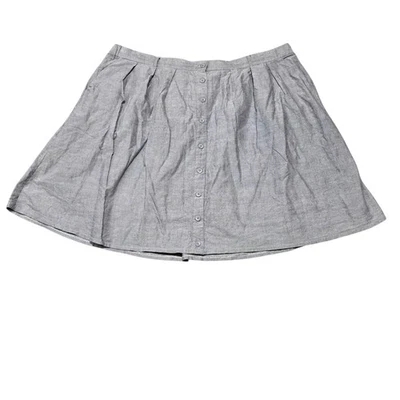 ModCloth Women's 3X Gray Button Front Pleated A-Line Skirt Cotton Blend - Image 1 of 4