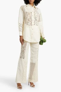 RRP €740 ZIMMERMANN Luminosity Silk & Linen Trousers AU2 US8 UK12 M Lace Insert - Picture 1 of 6