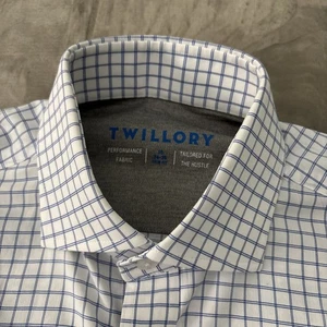 Twillory Shirt Men 15 34/35 Check White Non Iron Safe Cotton Tailored Fit - Picture 1 of 12
