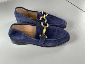 Bibi Lou Shoes Womens Size 8.5 EU 39 Navy Suede Loafers Horsebit Gold Slip On - Picture 1 of 11