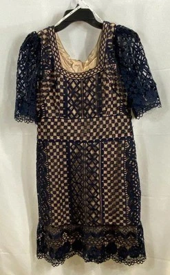 Bardot Womens Blue Geometric Lace Mini Dress Size 8 NWT - Image 1 of 4