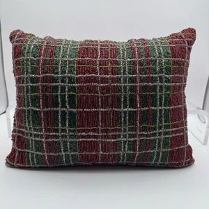 Kim Seybert Beaded Bolster Pillow Tartan Plaid Christmas Red Green 12x15โ (#2)๐ - Picture 1 of 10