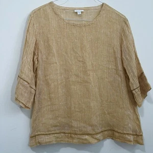 J. Jill PureJill Open Weave Linen 3/4 Sleeve Boxy Top S Petite Lagenlook Beach - Picture 1 of 10