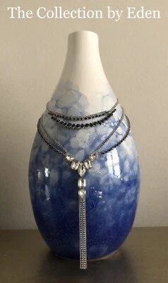 Collar Thalia Sodi - Plata y Negro Gran Tamaño Cristal Multicadena con Borla Foto 1 de 3