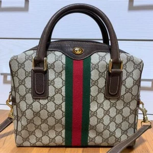 Auth GUCCI Old Gucci 2way Boston Bag Shoulder Bag Brown From Japan - Picture 1 of 9