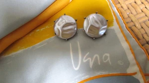 VINTAGE ~ VERA ~ 100% SILK HAND ROLLED SCARF 22" ~ABSTRACT ART + FAB EARRINGS! - Picture 1 of 15