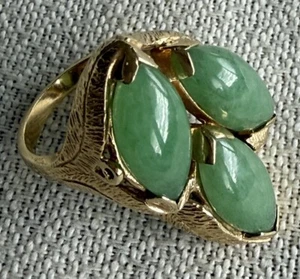 VINTAGE GREEN JADE 585 14K GOLD RING - Picture 1 of 7
