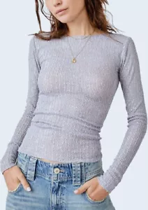 NEW Free People Intimitely Gold Rush Long Sleeve Top Sequins Lavender Sz Medium - Picture 1 of 8