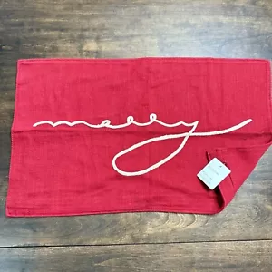 POTTERY BARN MERRY LUMBAR PILLOW COVER 16" X 26" COTTON EMBROIDERED CHRISTMAS - Picture 1 of 15