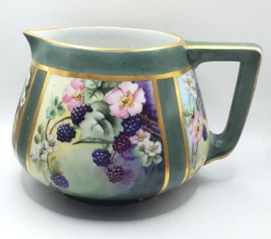 Limoges B & Co. Cider Pitcher Black Berries an Flowers Hand Painted w/Gold - Picture 1 of 14