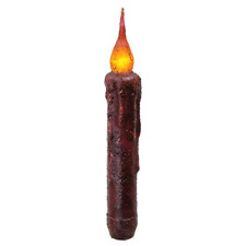 NEW BURGUNDY TIMER TAPER CANDLE Grungy 6.5" LED Twisted Tip Primitive Rustic
