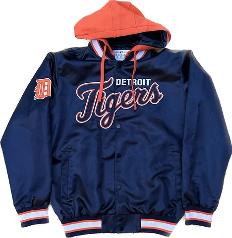 MLB Detroit Tigers Mens Large Snap Front Dugout Jacket with Removable Hood DTI 8 Cover