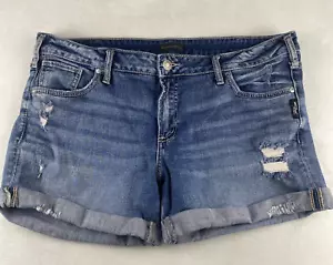 SILVER JEANS Boyfriend Short Cuffed Mid-Rise Sz 34/4.5 Denim Distressed Stretch - Picture 1 of 11