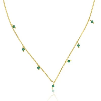 Collar de flecos con cuentas enchapado en oro amarillo con ónix verde regalo para hermana pequeña Foto 1 de 4