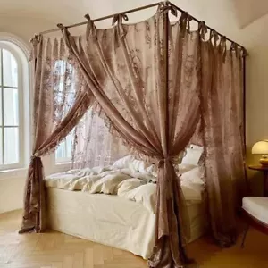 SCMTYWCQ Elegant Lace Princess 4 Corner Post Mosquito Net Queen, Solid - Picture 1 of 9
