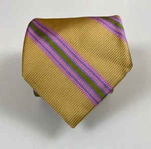Robert Talbott Men's Silk Neck Tie Gold & Pink Striped 63L 4W Made in USA - Picture 1 of 4