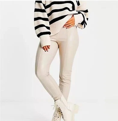 Nicole Miller Putty Tan Faux Leather Stretchy Skinny Leggings Small - Image 1 of 4