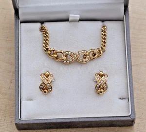 A Vintage Christian Dior Diamante Goldtone Necklace & Clip On Earrings Set - Picture 1 of 12