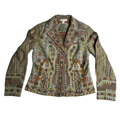 Chaqueta Blazer Coldwater Creek Bordada 10 Abrigo Bohemio Azteca Suroeste Foto 1 de 4