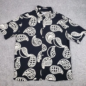 Zara Paisley Print Button Up Shirt Mens Large Short Sleeve Black Ivory - Picture 1 of 15