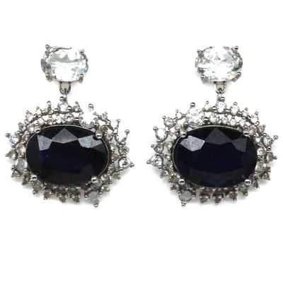 Thai Handgefertigt 10 x 14 Mm. Blauer Saphir, Topas & Zirkonia Ohrringe - Bild 1 von 4