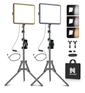 2-Pack LED Video Light Kit 2800-6500K Dimmable Studio Lighting with Tripod - Picture 1 of 8