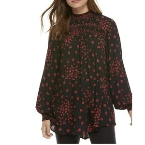 XS FREE PEOPLE Tunika Blumen im Haar oversized floral gesmokt Boho Top Blous - Bild 1 von 15