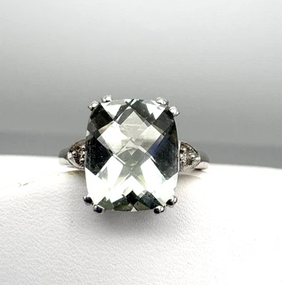 Anillo llamativo de cóctel con astillas de diamantes aguamarina de oro blanco de 10 quilates - talla 7,75 Foto 1 de 4