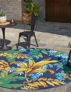 Outdoor Botanical Collection Area Rug - Calypso (3' 1" Round, Multi/ Light Blue) - Picture 1 of 6