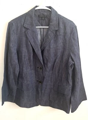 Lafayette 148 Chambray Linen Blazer Minimalist Lightweight Two Button Career - Image 1 of 4