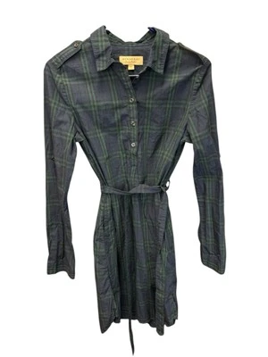Burberry London England Plaid Shirt Dress Green Belted Cotton Size L SF G - Image 1 of 4