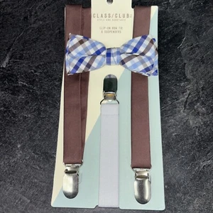 Dillards Class Club Suspender Bow Tie Set for Toddler Kids Brown Blue Stars $26 - Picture 1 of 4