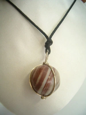 Ciondolo in ARGENTO 925 con sfera in DIASPRO rosso e girocollo - pietra dura - - Immagine 1 di 4