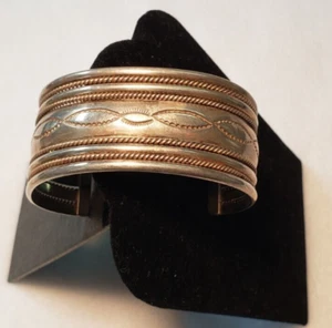 Tahe Navajo Vintage Sterling Silver Cuff Bracelet Twisted Cable Large Wide - Picture 1 of 13