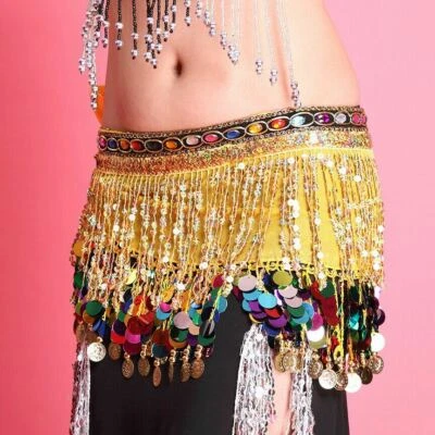 NUEVO Zumba Danza del Vientre Cadera Bufanda Falda Cinturón Cintura Lentejuelas Borla Flecos Falda Envolvente Foto 1 de 4