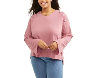 Moral Fiber Damen rosa Polyester Raglan Bar Schnürung V-Ausschnitt Pullover Top Größe 1X - Bild 1 von 2