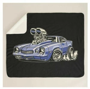 Chevrolet Chevy Camaro Cartoon Hot Rod Rennwagen Kunst Sherpa Vlies Überwurfdecke - Bild 1 von 5