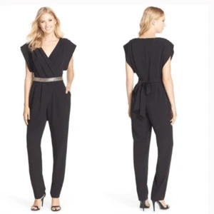 Eliza J Overall mit geraffter Taille japanischer Stil 6 schwarz gebraucht, in einwandfreiem Zustand schmeichelhaft ohne Gürtel - Bild 1 von 7