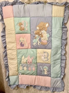 Precious Moments gently used baby crib quilt pastel colors very cute 34 x 50 - Picture 1 of 14