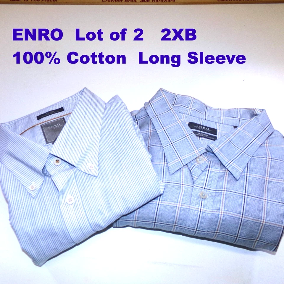 ENRO мужской 2XB платье рубашка с длинным и коротким рукавом лот/2 синие полосы и чеки хлопок - Изображение 1 из 4