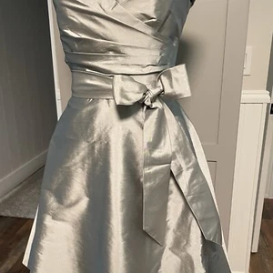 Alfred Sung Women's Silver Cocktail Taffeta Dress Party Formal Pockets w/ Belt 2 - Picture 1 of 18