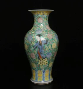41.5CM Kangxi Signed Antique Chinese Famille Rose Vase W/lady - Picture 1 of 14
