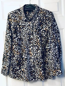 Talbots Women's Blouse Shirt Pet Sz XLp  Long Sleeve Animal Leopard Print Cotton - Picture 1 of 8