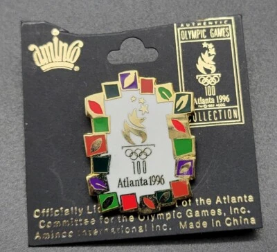 1996 Atlanta Olympic Games Flame Flags Stars Official Licensed Pin - Image 1 of 2