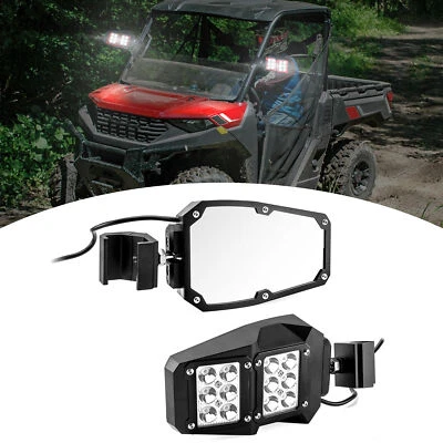 UTV Side Rear View Mirrors w/ Spot Lights For Polaris Ranger General XP 1000 - Imagem 1 de 4