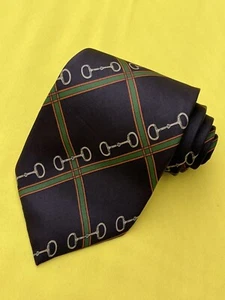 Authentische CELINE gestreifte Trense Karos Design auf brauner Seide breite Krawatte Krawatte - Bild 1 von 11