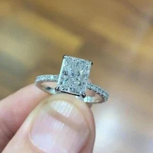 2.90 Ct Radiant Cut Lab-Created White Diamond Wedding Ring 925 Sterling Silver - Picture 1 of 4