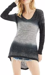 Venus Long Sleeve Ombre Rhinestone Hi Low Long Sweater Blue, Gray Size M - Picture 1 of 18